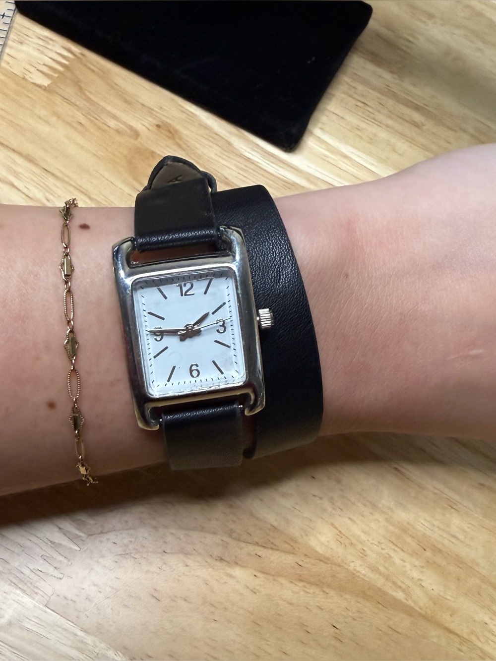 Accutime Women’s Rectangular Double Wrap Vegan Leather Quartz Watch NWOT